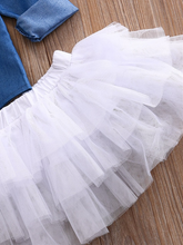 Load image into Gallery viewer, Baby set features a denim shirt with front buttons and a tutu skirt with matching headbands