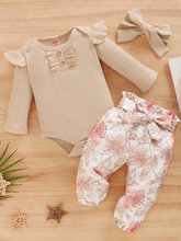 Load image into Gallery viewer, Baby Floral Pants Please 3 Piece Romper And Leggings Set Beige