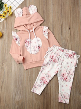 Load image into Gallery viewer, Baby 'I Heart Florals' Bunny Ear Hooded Sweatshirt And Legging Set