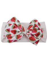 Load image into Gallery viewer, Baby Bow Headband white with watermelon