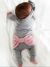 Load image into Gallery viewer, Baby Bowknot Bottom Long Sleeve Romper Onesie With Headband Grey