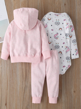 Load image into Gallery viewer, Baby Beary Cute Unicorn Kingdom Romper, Hooded Jacket, And Legging Set