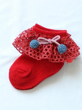Load image into Gallery viewer, Baby socks with crochet and pompom details