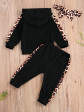 Load image into Gallery viewer, Baby 'Mama's Mini' Hooded Leopard Lined Sweatshirt and Pants Set Black