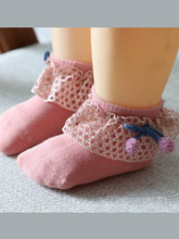 Load image into Gallery viewer, Baby socks with crochet and pompom details