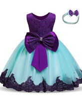 Load image into Gallery viewer, Baby Floral Lace Embroidered Beaded Dress with Bow-light blue