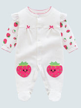 Load image into Gallery viewer, Baby Berry Stylish Strawberry Footie Onesie White