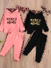 Load image into Gallery viewer, Baby 'Mama's Mini' Hooded Leopard Lined Sweatshirt and Pants Set