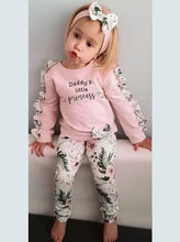 Load image into Gallery viewer, Baby 'Daddy's Little Princess' Long Sleeve Ruffle Shirt, Leggings, And Headband Set