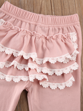 Load image into Gallery viewer, Baby set features a long-sleeved ruffled top and ruffled leggings