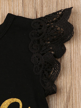 Load image into Gallery viewer, Baby set has a onesie with ruffled lace sleeves and "One" printed, a tutu skirt with sunflower sash, and a matching sunflower headband