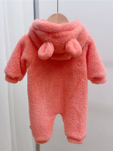 Load image into Gallery viewer, Baby Fuzzy Bear Fleece Hood Onesie Coral