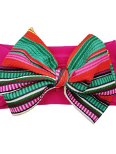 Load image into Gallery viewer, Baby Bow Headband hot pink with stripes