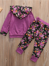 Load image into Gallery viewer, Baby Active Angel Floral Hooded Long Sleeve Top And Pants Set Purple