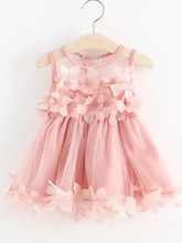 Load image into Gallery viewer, Baby tulle dress has flower applique on the bodice and dress hem pink