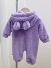 Load image into Gallery viewer, Baby Fuzzy Bear Fleece Hood Onesie Purple