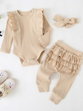 Load image into Gallery viewer, Baby Frills N Fun Long Sleeve Ribbed Onesie And Legging Set Beige