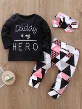 Load image into Gallery viewer, Baby 'Dad Is My Hero' Geo Print Long Sleeve Shirt and Leggings Set