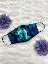 Load image into Gallery viewer, Adults and Kids Blue Teal Floral Reusable/Washable Face Masks with Filter