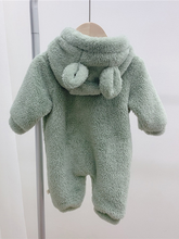 Load image into Gallery viewer, Baby Fuzzy Bear Fleece Hood Onesie Green