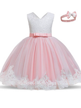 Load image into Gallery viewer, Baby Floral Lace Embroidered Beaded Dress with Bow-pink