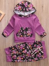 Load image into Gallery viewer, Baby Active Angel Floral Hooded Long Sleeve Top And Pants Set Purple