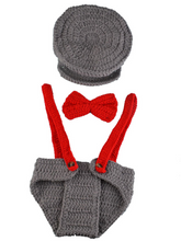 Load image into Gallery viewer, Baby knitted photoshoot costume - grey pilot