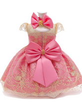Load image into Gallery viewer, Baby Floral Lace Embroidered Beaded Dress with Bow-Pink