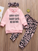 Load image into Gallery viewer, Baby 'Daddy Says No Dating' Long Sleeve Sweatshirt, Legging, And Headband Set