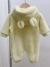 Load image into Gallery viewer, Baby Fuzzy Bear Fleece Hood Onesie Yellow