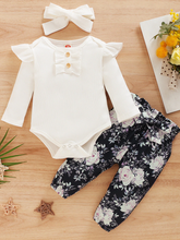 Load image into Gallery viewer, Baby Fall Floral Fantasy Ribbed Long Sleeve Onesie and Legging Set White