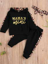 Load image into Gallery viewer, Baby 'Mama's Mini' Hooded Leopard Lined Sweatshirt and Pants Set Black