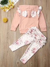 Load image into Gallery viewer, Baby 'I Heart Florals' Bunny Ear Hooded Sweatshirt And Legging Set