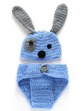 Load image into Gallery viewer, Baby knitted photoshoot costume - blue dog