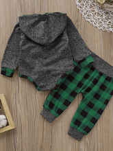 Load image into Gallery viewer, Baby Checkered Plaid Playtime Hooded Bodysuit And Pants Set Green
