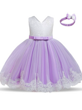 Load image into Gallery viewer, Baby Floral Lace Embroidered Beaded Dress with Bow-lilac
