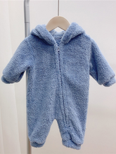 Load image into Gallery viewer, Baby Fuzzy Bear Fleece Hood Onesie Navy
