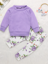 Load image into Gallery viewer, Baby Fancy Floral Lilac Sweatshirt and Pants Set
