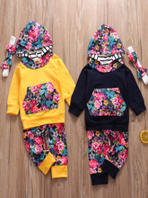 Load image into Gallery viewer, Baby Autumn Floral Fun Hooded Sweater, Legging, And Headband Set
