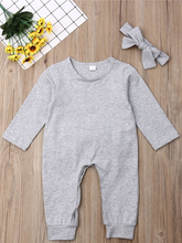 Load image into Gallery viewer, Baby Bowknot Bottom Long Sleeve Romper Onesie With Headband Grey

