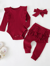 Load image into Gallery viewer, Baby Frills N Fun Long Sleeve Ribbed Onesie And Legging Set Burgundy
