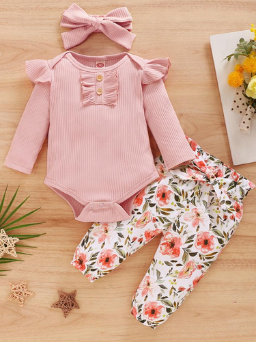 Baby Floral Pants Please 3 Piece Romper And Leggings Set Pink