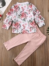 Load image into Gallery viewer, Baby set features a long-sleeved ruffled top and ruffled leggings
