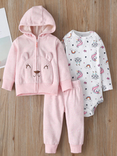 Load image into Gallery viewer, Baby Beary Cute Unicorn Kingdom Romper, Hooded Jacket, And Legging Set
