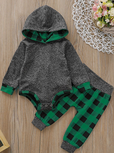 Load image into Gallery viewer, Baby Checkered Plaid Playtime Hooded Bodysuit And Pants Set Green
