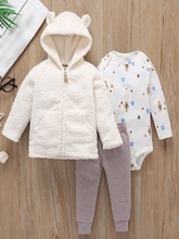 Load image into Gallery viewer, Baby Comfy Autumn Bear Hooded Jacket, Onesie, And Legging Set
