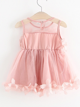 Load image into Gallery viewer, Baby tulle dress has flower applique on the bodice and dress hem pink
