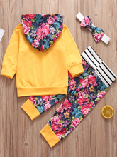 Load image into Gallery viewer, Baby Autumn Floral Fun Hooded Sweater, Legging, And Headband Set Yellow
