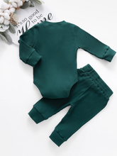 Load image into Gallery viewer, Baby Comfy Cozy Cotton Ribbed Long Sleeve Onesie and Pants Set Green
