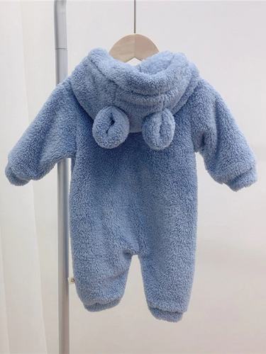 Baby Fuzzy Bear Fleece Hood Onesie Navy